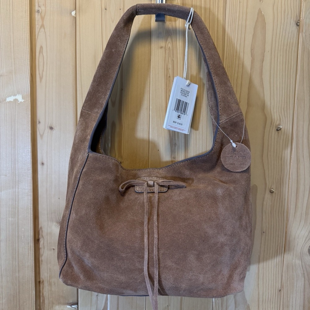 Lucky Brand Genuine Suede Leather Hobo Shoulder Bag Tan Brown Purse